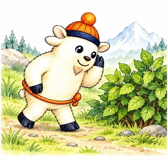 Monty walks beside a bush